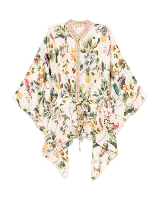 Camilla White Seidenhemd Mit Grafischem Print