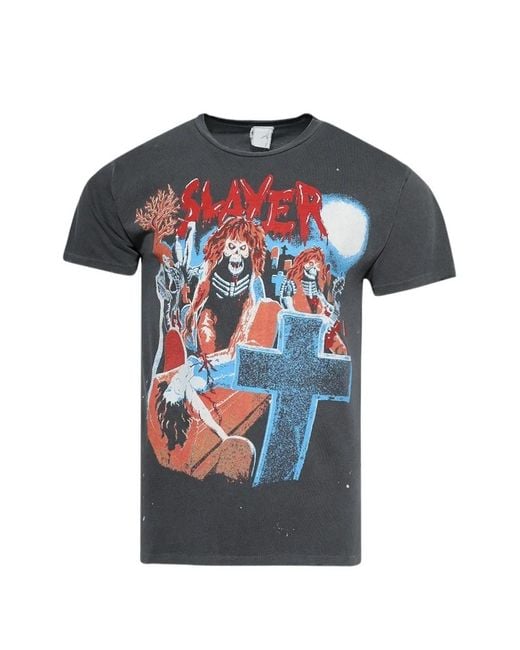 MadeWorn Blue Printed Distressed T-Shirt for men