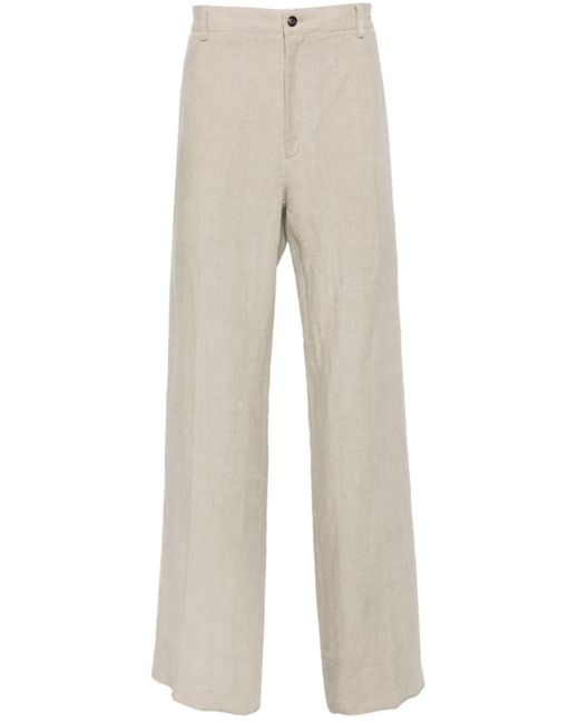 Ferragamo Natural Straight Linen Trousers for men
