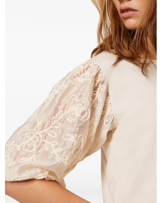 Twinset Natural Blouse With Embroidered Sleeves