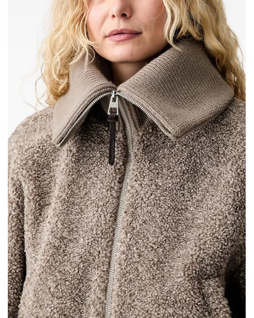 Marc O' Polo Brown Brushed-Effect Zip-Up Jacket