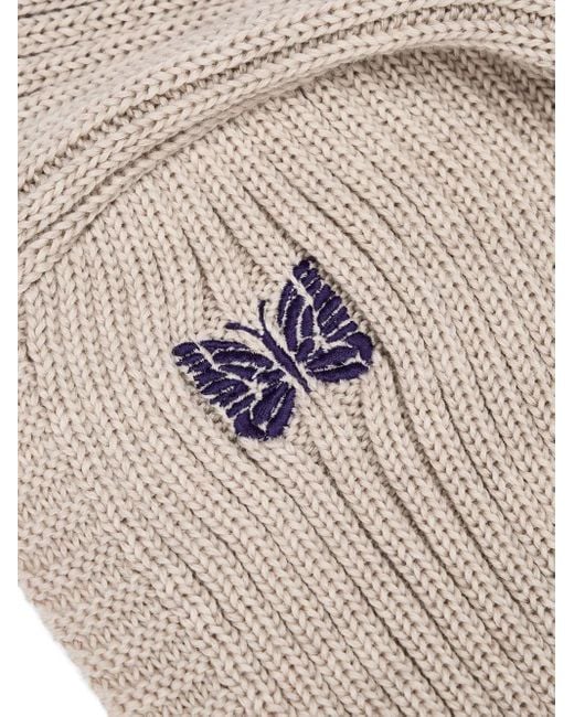 Needles Natural Embroidered-Butterfly Rib-Knit Balaclava for men