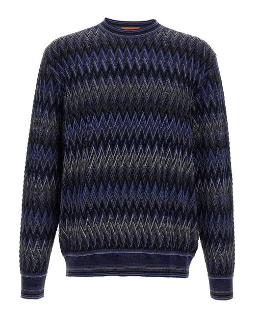 Suéter de patrón de zigzag Missoni de hombre de color Blue