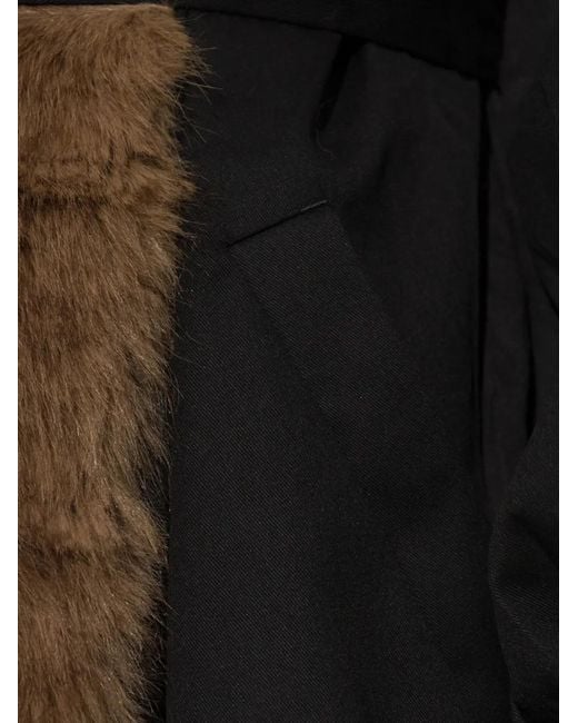 ROTATE BIRGER CHRISTENSEN Black Faux-Fur Collar Coat