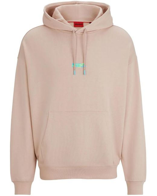 HUGO Pink Logo-Print Cotton Hoodie for men
