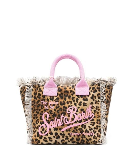 Mc2 Saint Barth White Leopard-Print Frayed Tote Bag