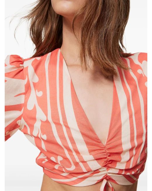 Twinset Puff-sleeve Cropped Top Red