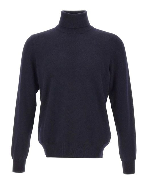 Gran Sasso Blue Ribbed Turtleneck Sweater for men