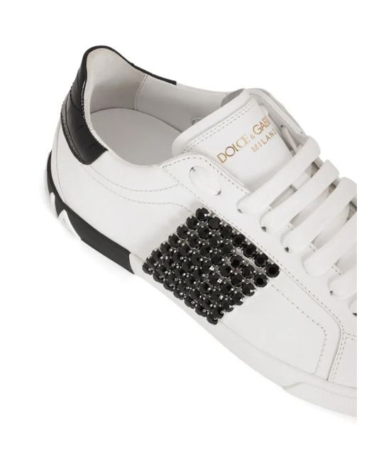 Dolce & Gabbana White Rhinestone-Embellished Sneakers
