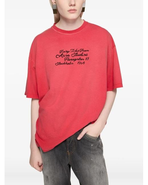 T-Shirt Con Applicazione di Acne in Red