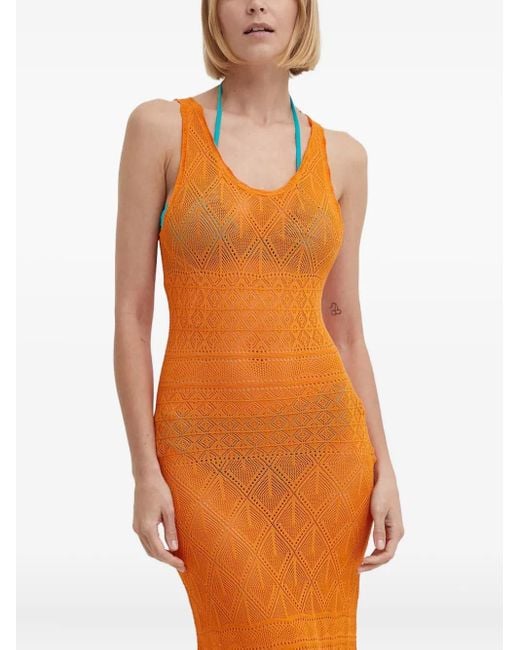 Desigual Orange Open-Knit Maxi Beach Dress