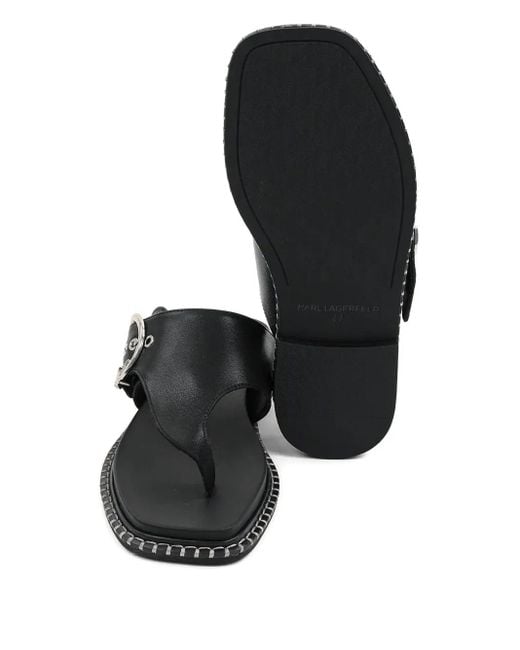 Karl Lagerfeld Black Buckle-Detail Thong Sandals