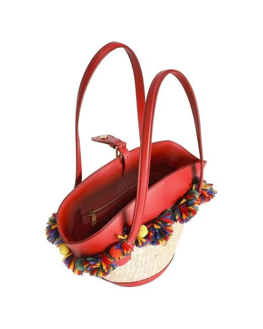 Dolce & Gabbana Red Cabas Coffa Capri En Raphia
