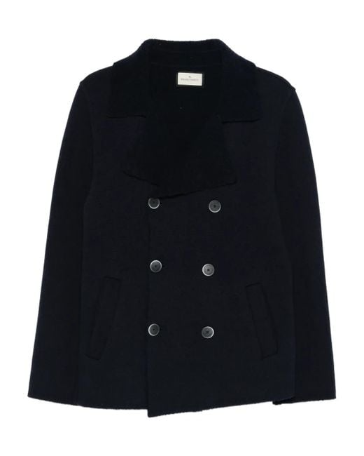 Bruno Manetti Black Double-Breasted Peacoat for men