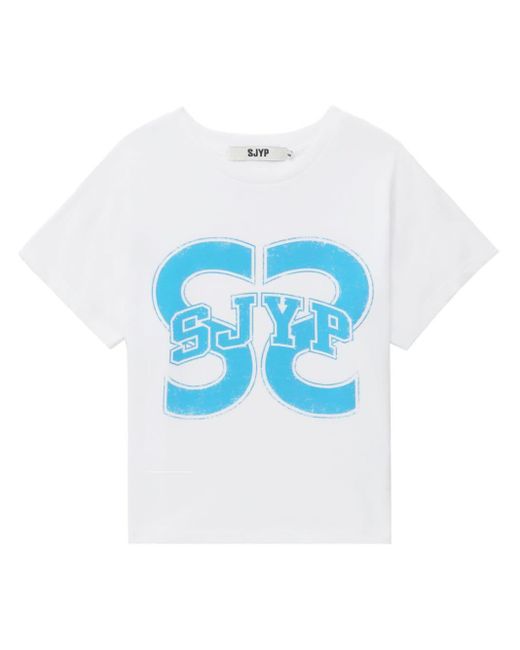 SJYP Blue Logo-print Cotton T-shirt