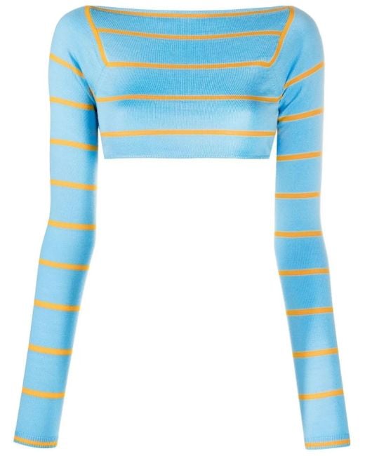 Emilio Pucci Blue Stripe-Jacquard Wool Cropped Top