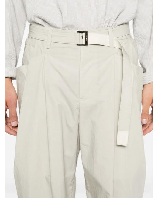 Sacai White Belted Pleated Trousers for men