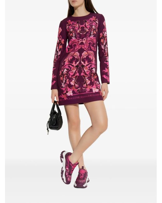 Versace Jeans Couture Red Printed Long-Sleeve Mini Dress