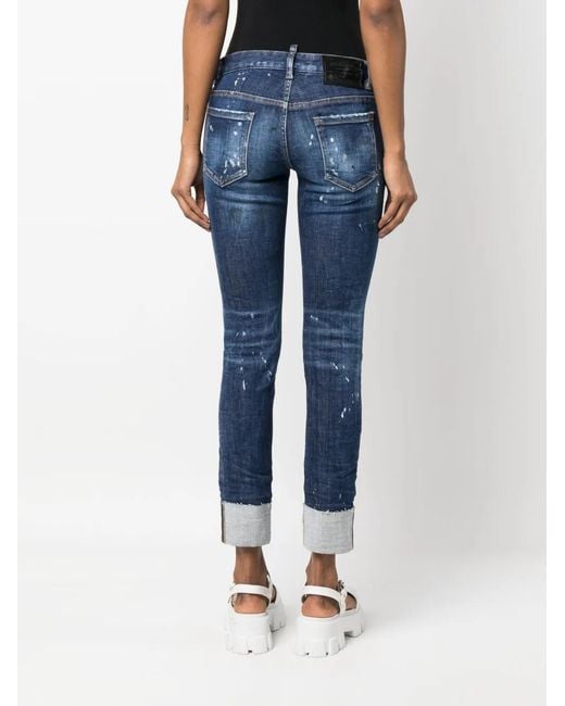 DSquared² Blue Splatter-Detail Skinny Jeans