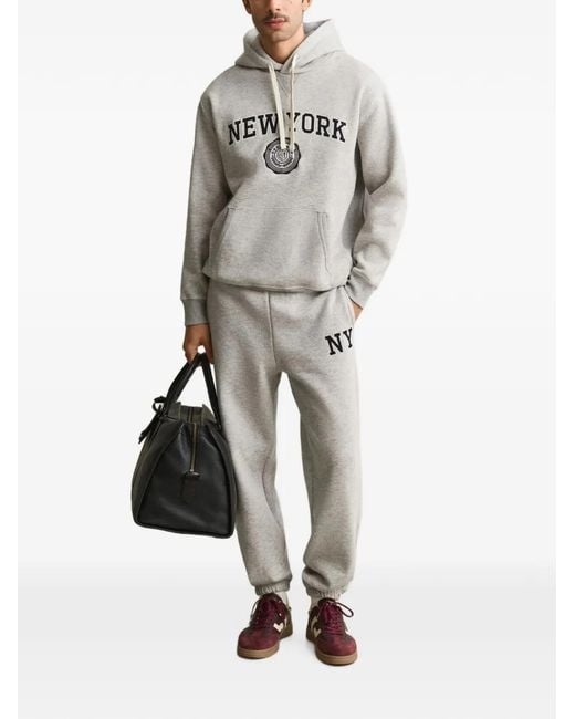 Gant Gray Logo-Patch Drawstring Hoodie for men