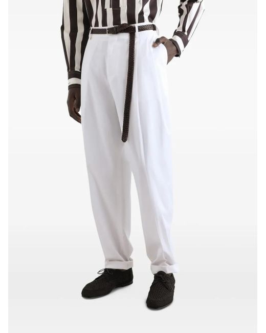 Dolce & Gabbana White Folded-Edge Trousers for men