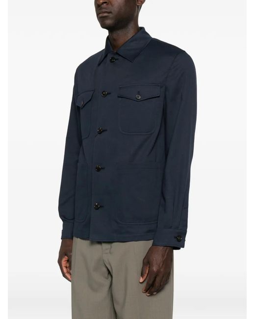 Corneliani Blue Buttoned Pocket Overshirt for men