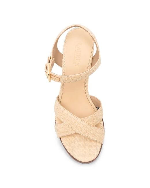 Ralph Lauren Natural Emeryn Crossover-Strap Heeled Sandals
