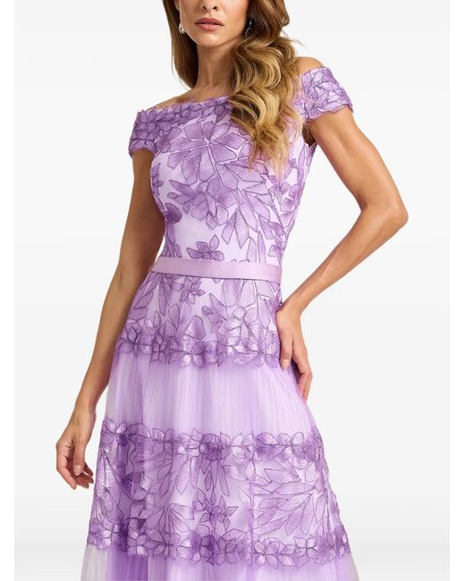 Tadashi Shoji Purple Floral Off-Shoulder Midi Dress