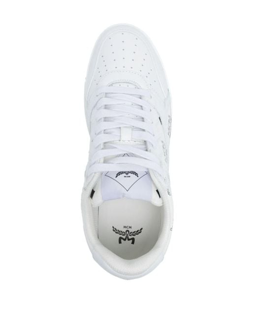 MCM White Neo Derby Visetos Sneakers for men