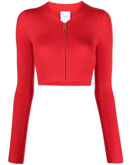 Patou Red Zip-fastening Cropped Cardigan