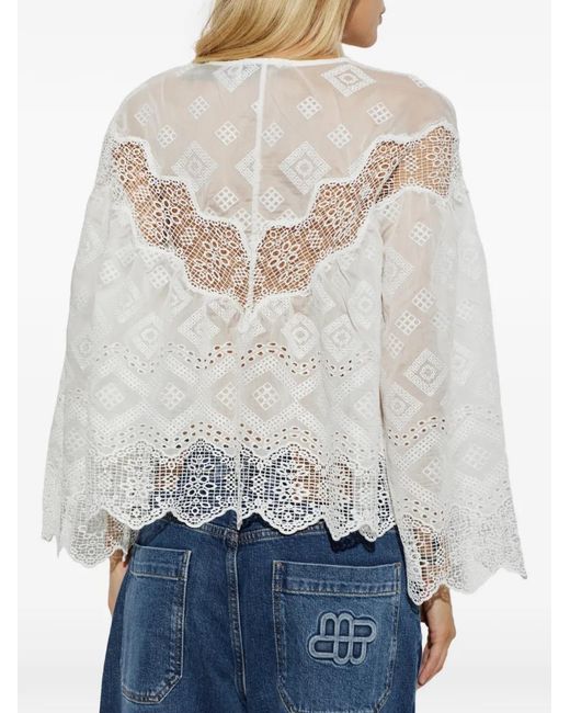 Munthe White Valiance Embroidered Lace-Trim Blouse