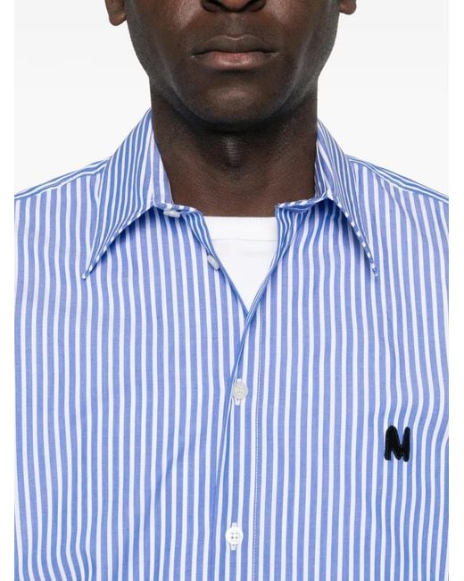MSGM Blue Striped Shirt With Embroidered Logo for men