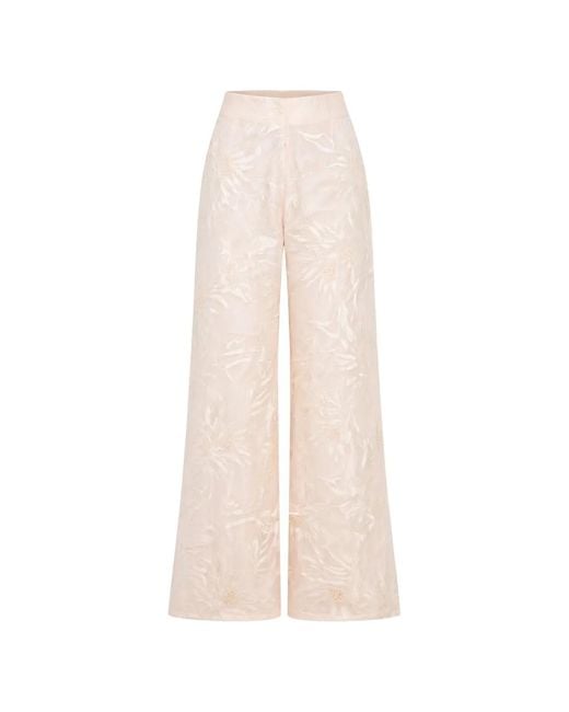 AZULU White Emiko Floral-Print Trousers