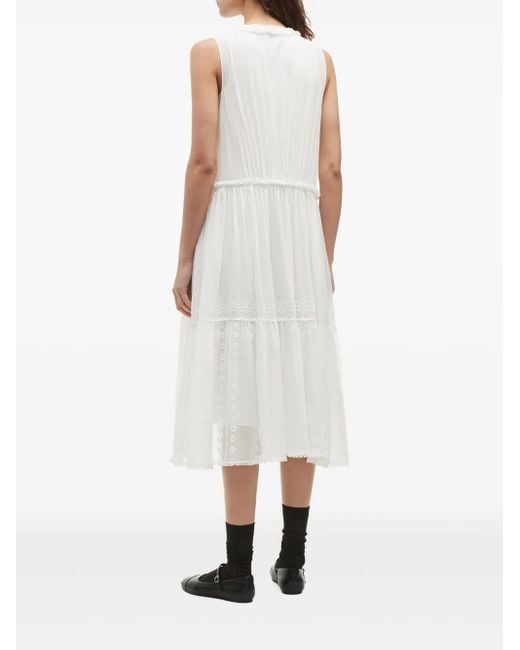 B+ AB White Embroidered-Detail Midi Dress
