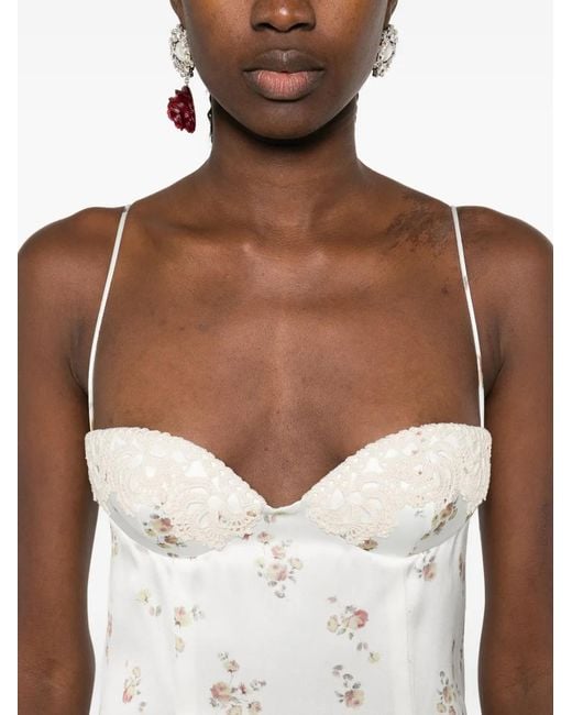 Magda Butrym White Floral Lace-Trimmed Slip Midi Dress