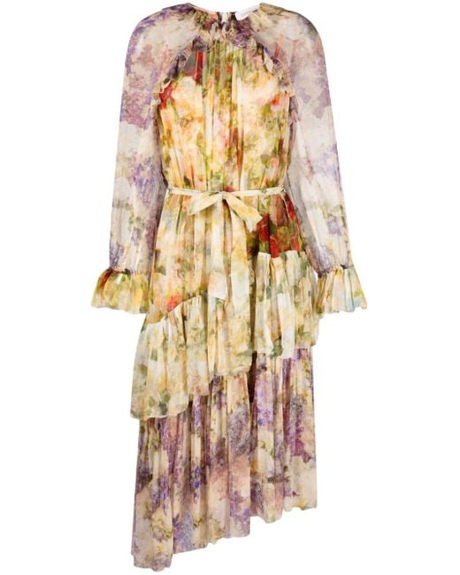 Zimmermann Brown Neutral Luminosity Floral-print Silk Midi Dress - Women's - Recycled Polyester/elastane/silk