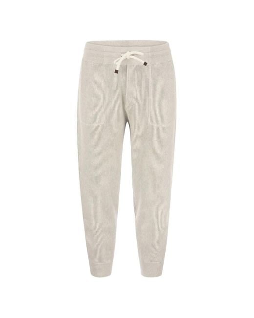 Brunello Cucinelli Natural Ribbed-Knit Track Pants for men