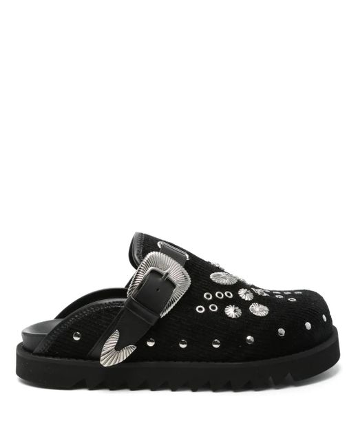Toga Virilis Black Eyelet Metal Sabot Loafers for men