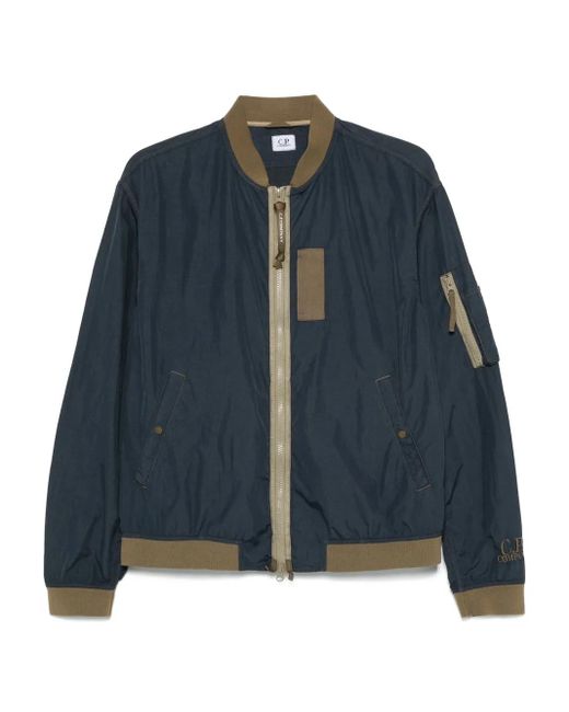 C P Company Blue Logo-Embroidered Bomber Jacket for men