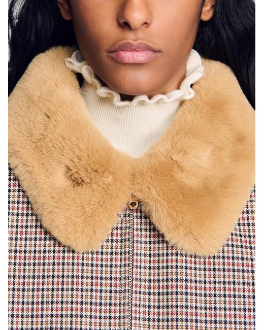 Sandro Brown Checked-Pattern Bomber Jacket