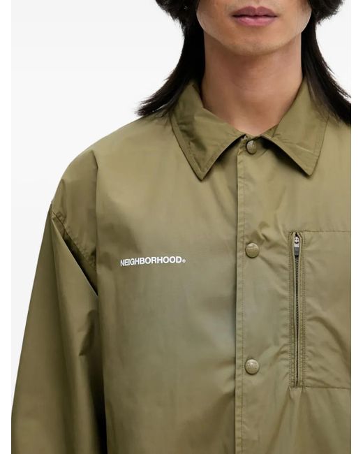 Neighborhood Green Logo-Print Button-Fastening Windbreaker for men