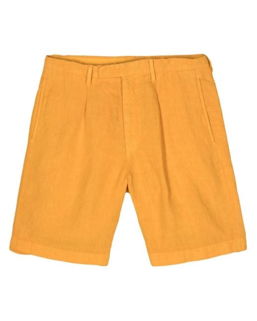 Boglioli Orange Linen Chambray Pleated Shorts for men