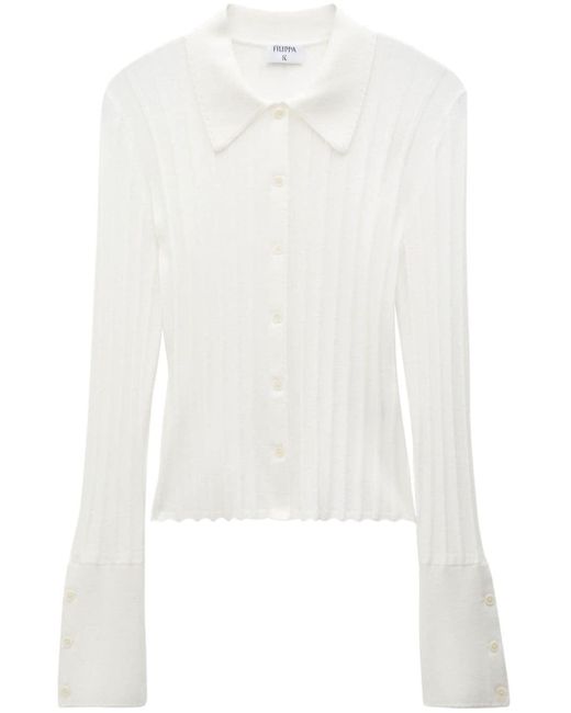 Filippa K White Knitted Flared-cuff Shirt