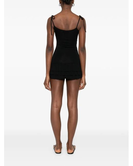 GIMAGUAS Black Tie-Shoulder Ruffled Mini Dress