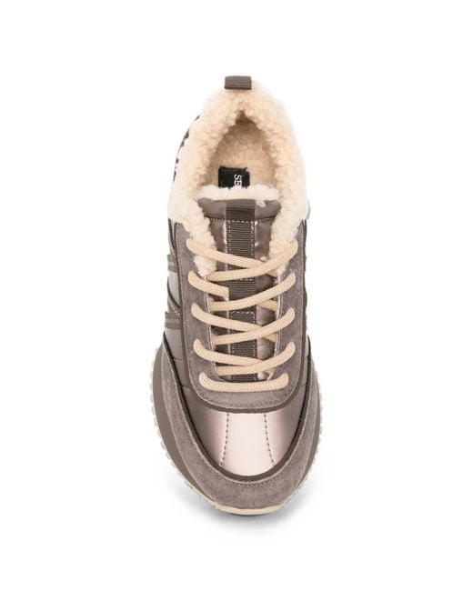 SERGIO MORETTI FIRENZE Brown Shearling-Trim Panelled Sneakers