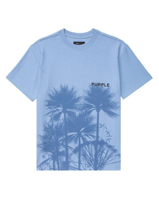 Purple Brand Blue Palm-print Cotton T-shirt for men