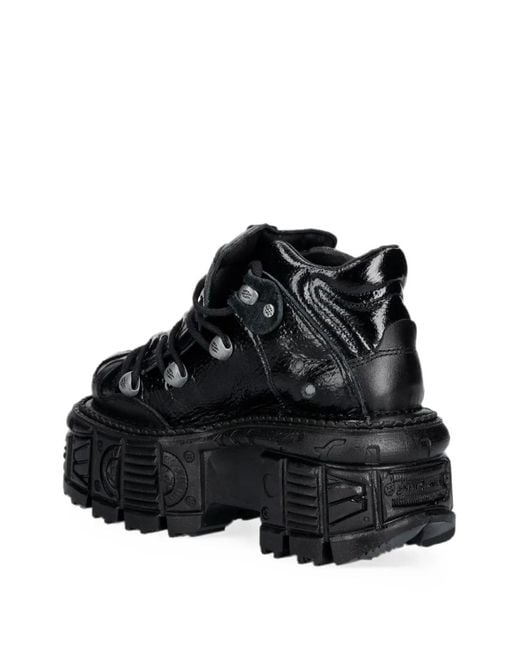 New Rock Black Metallic Chunky-Sole Sneakers
