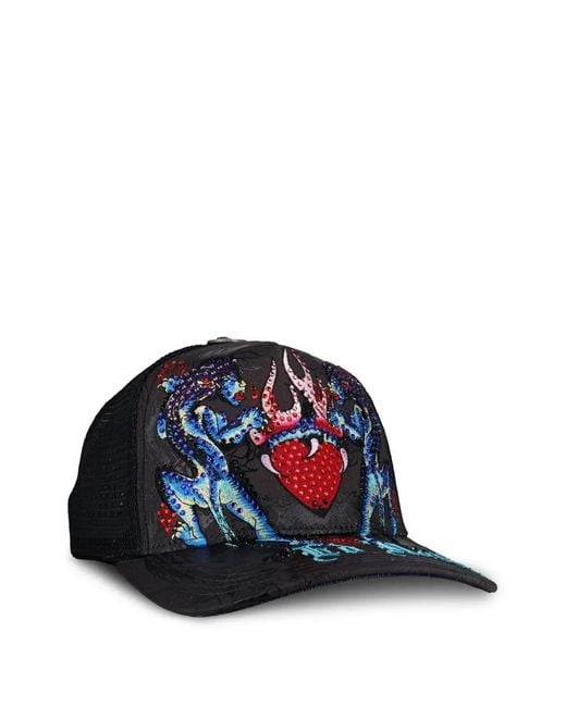 Ed Hardy Blue Panteras Rhinestone-Embellished Trucker Hat for men