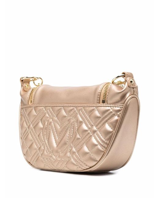 Love Moschino Natural Logo Plaque Quilted Tote Bag