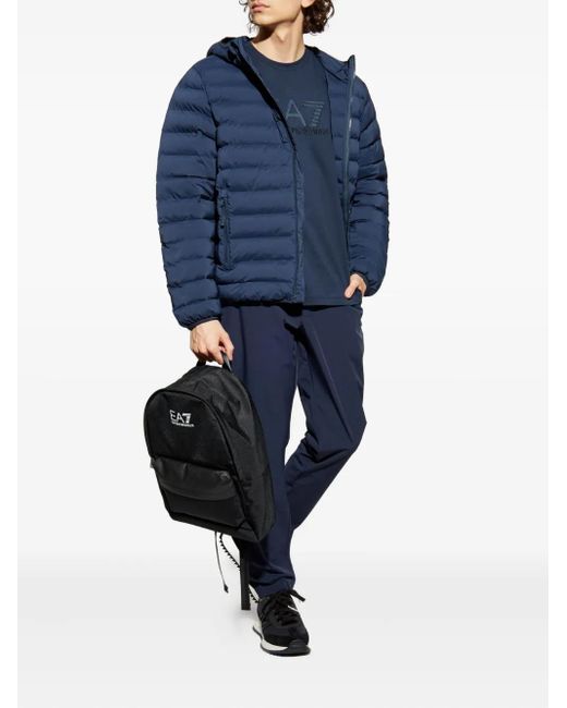 EA7 Blue Hooded Quilted Jacket for men